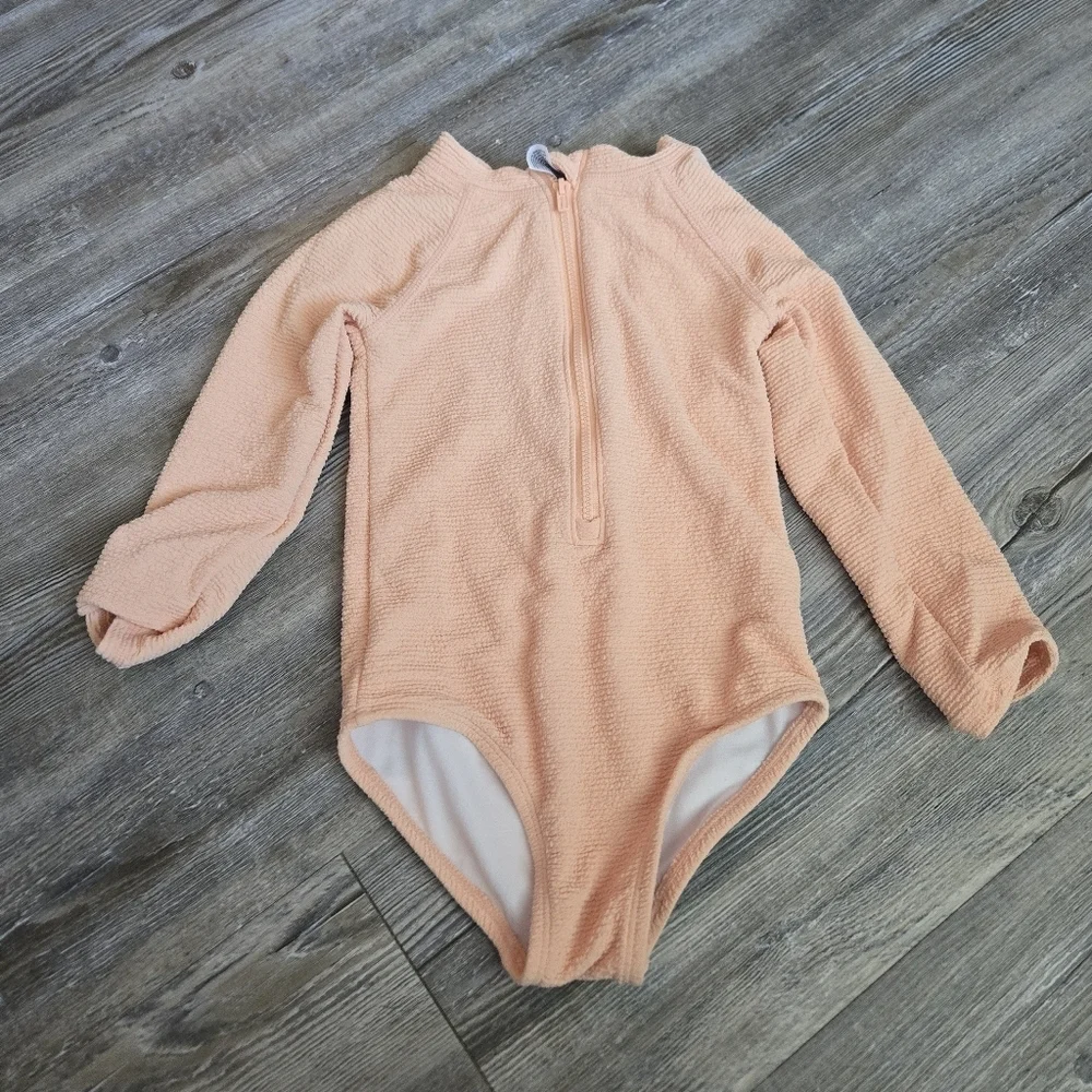 2T Girls Peach Long Sleeve Kids One Piece Swimsuit